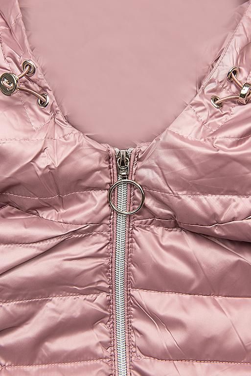 Růžová jarní prošívaná bunda s kapucí