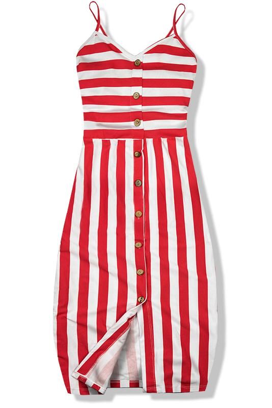 Červené pruhované midi šaty