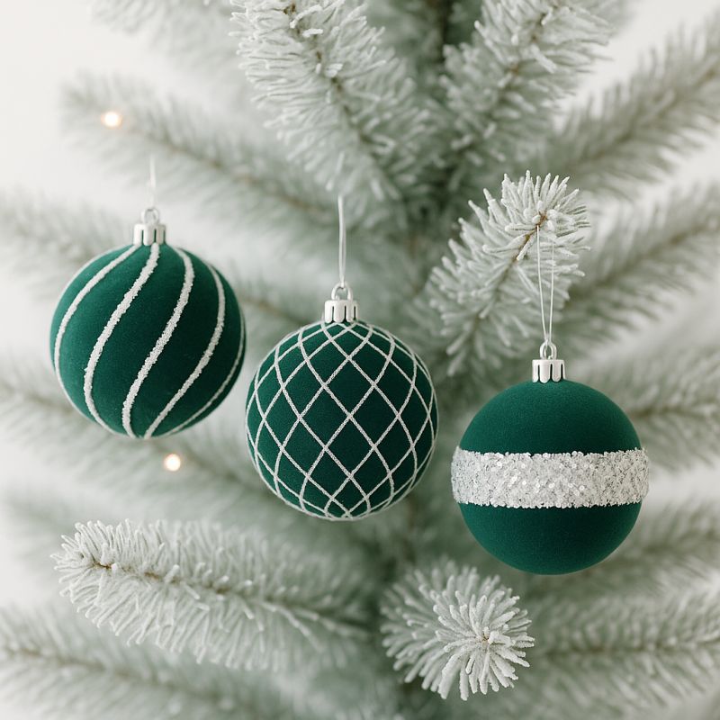 Zelené velurové ozdoby na stromeček, 8 cm, 9 kusů