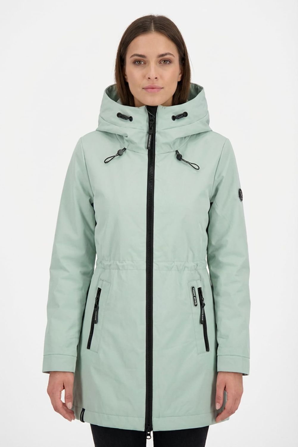 Mátově zelená jarní parka s vysokým límcem