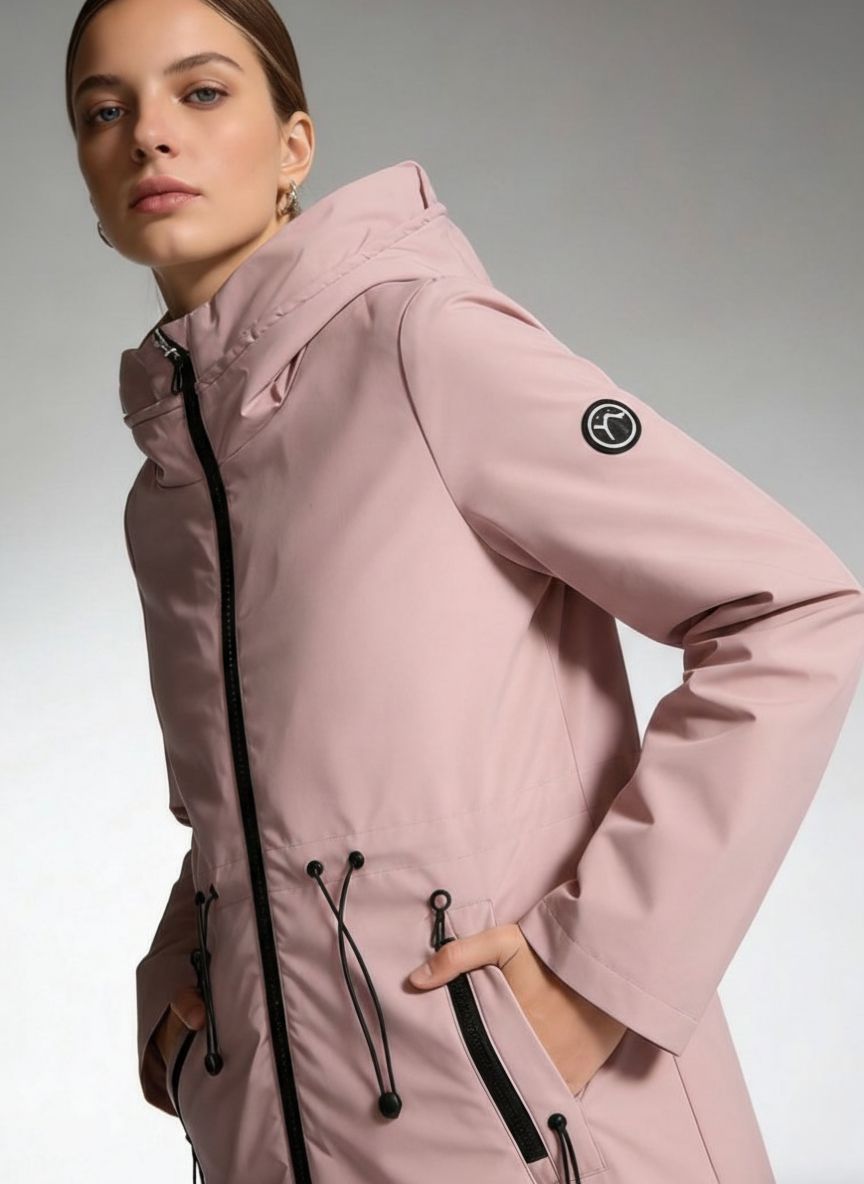 Starorůžová jarní parka se stahováním v pase