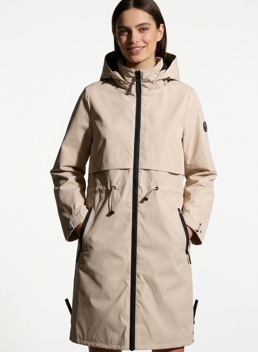 Béžová přechodná parka se stahováním v pase