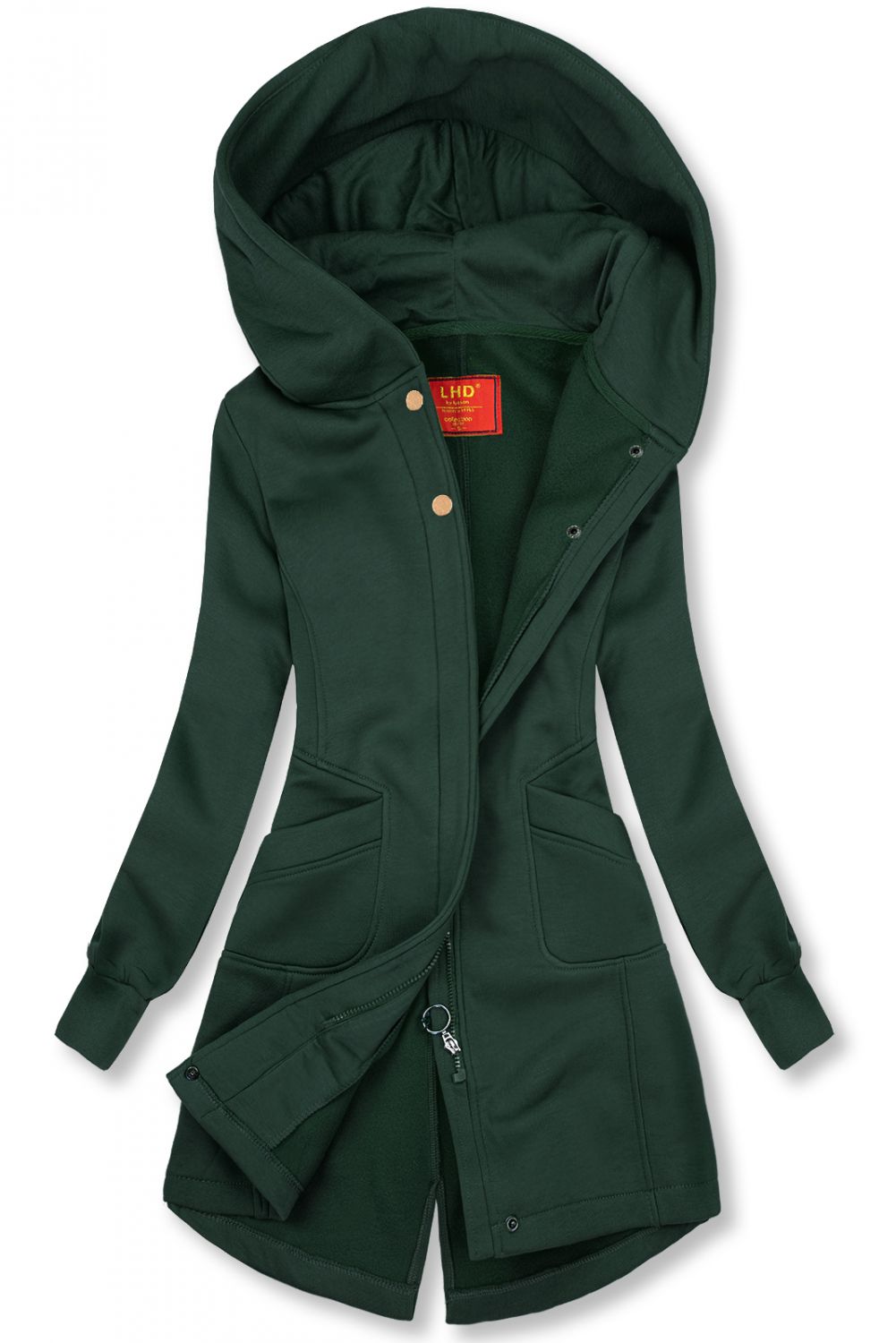 Smaragdově zelená dlouhá mikina s kapucí