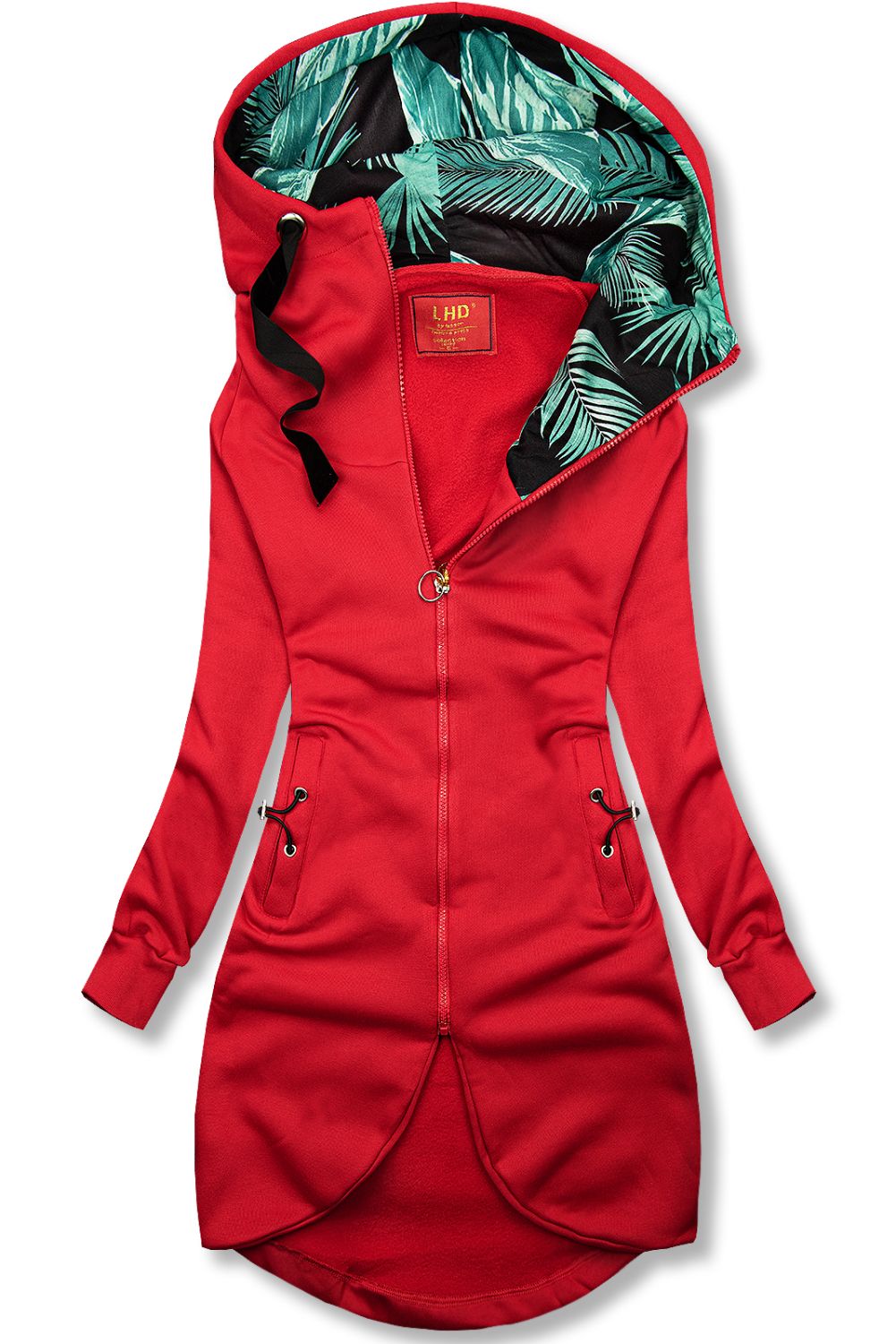 Červená dlouhá mikina v asymetrickém střihu