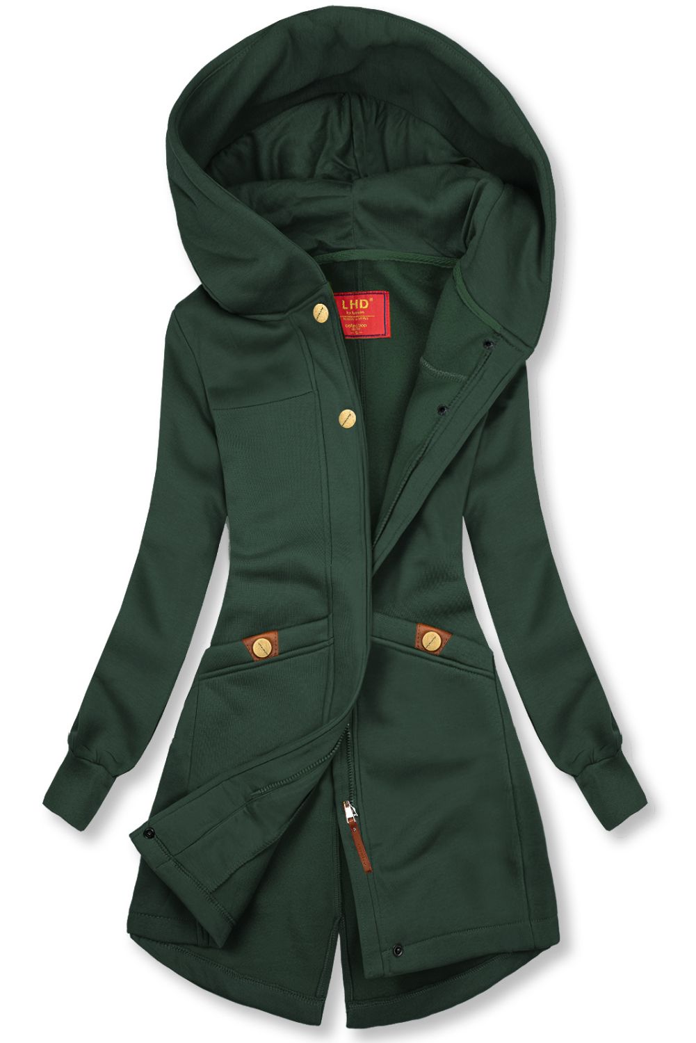 Mikina v prodlouženém střihu tmavě zelená