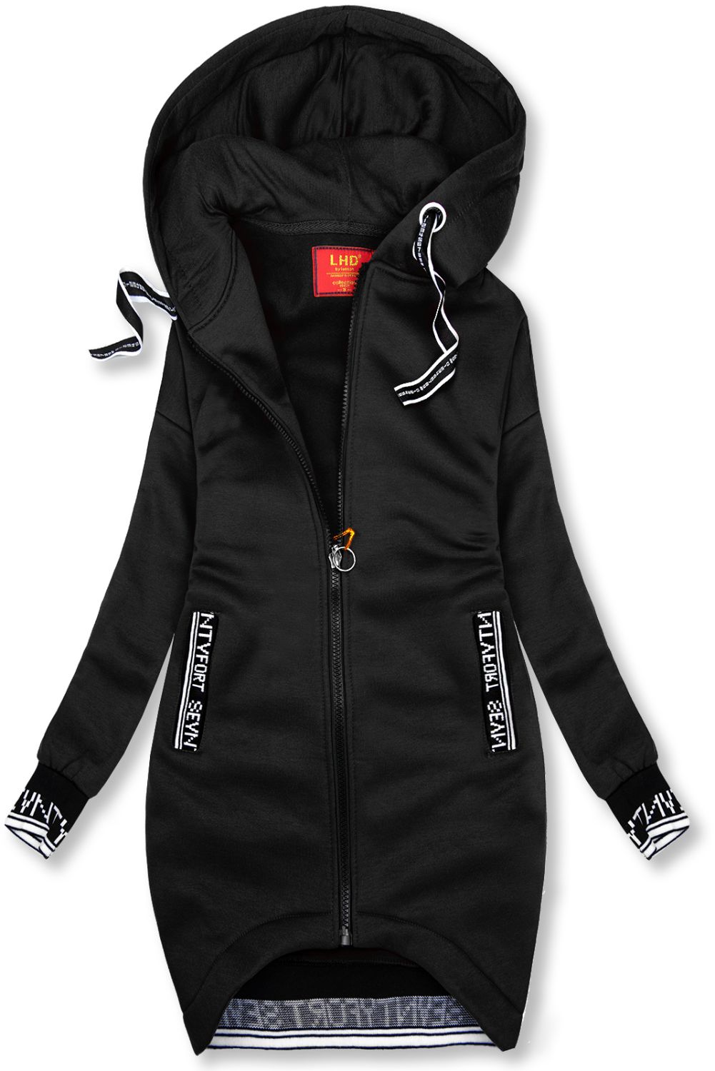 Černá sportovní mikina v prodlouženém střihu