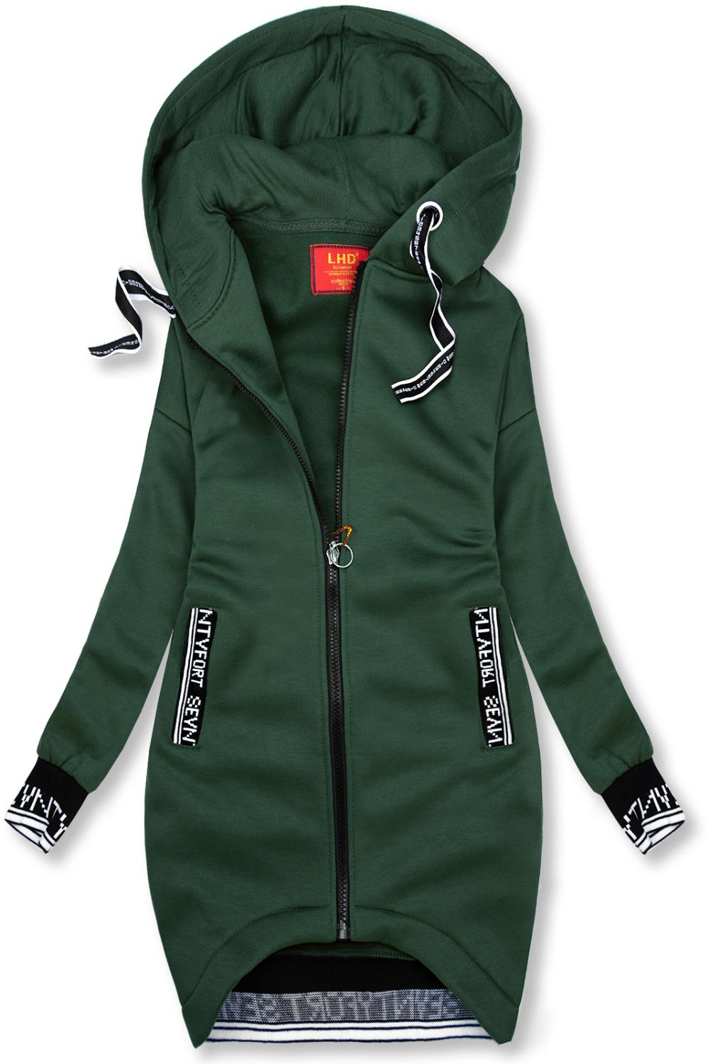 Smaragdově zelená sportovní mikina v prodlouženém střihu