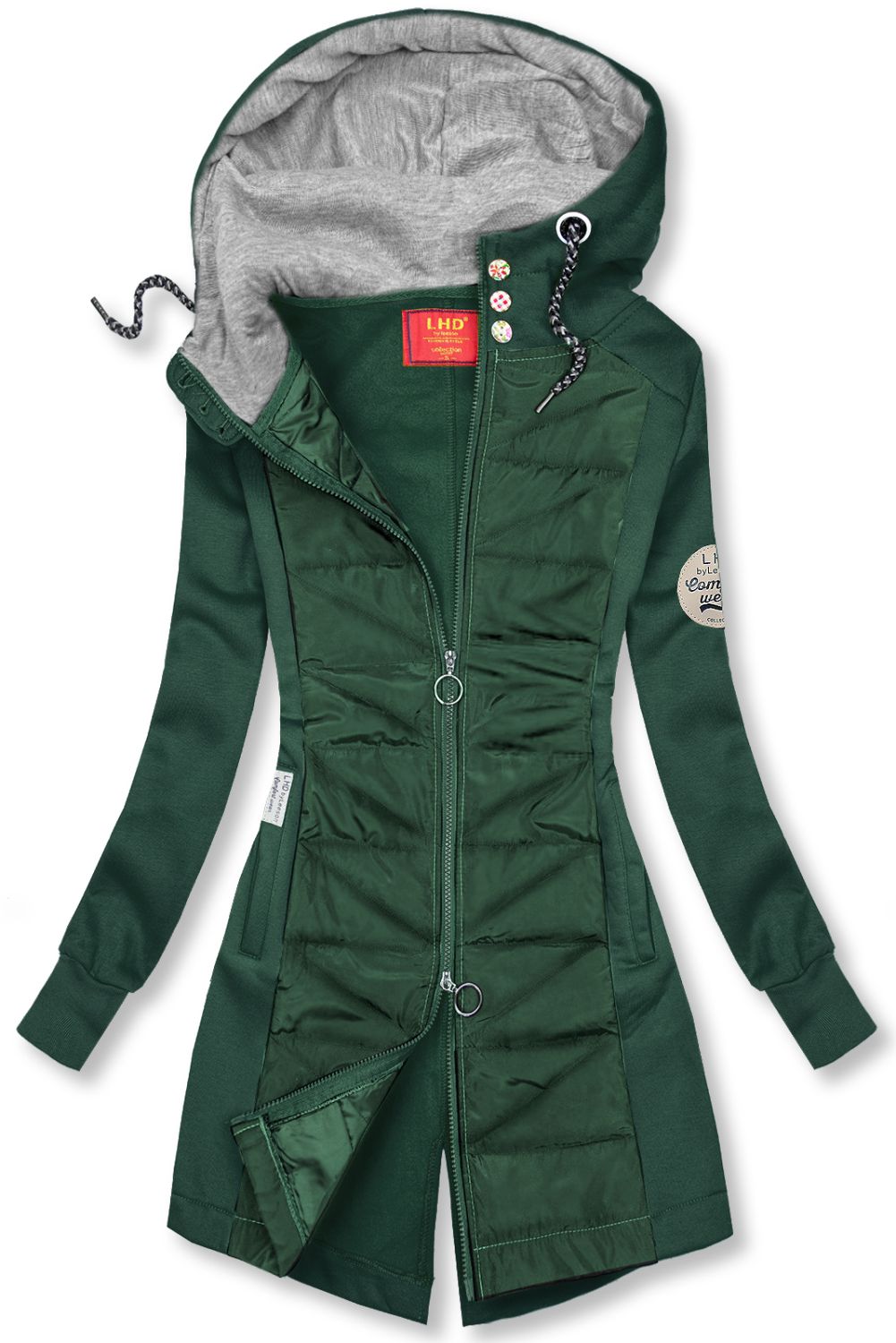 Smaragdově zelená mikina v prodlouženém střihu