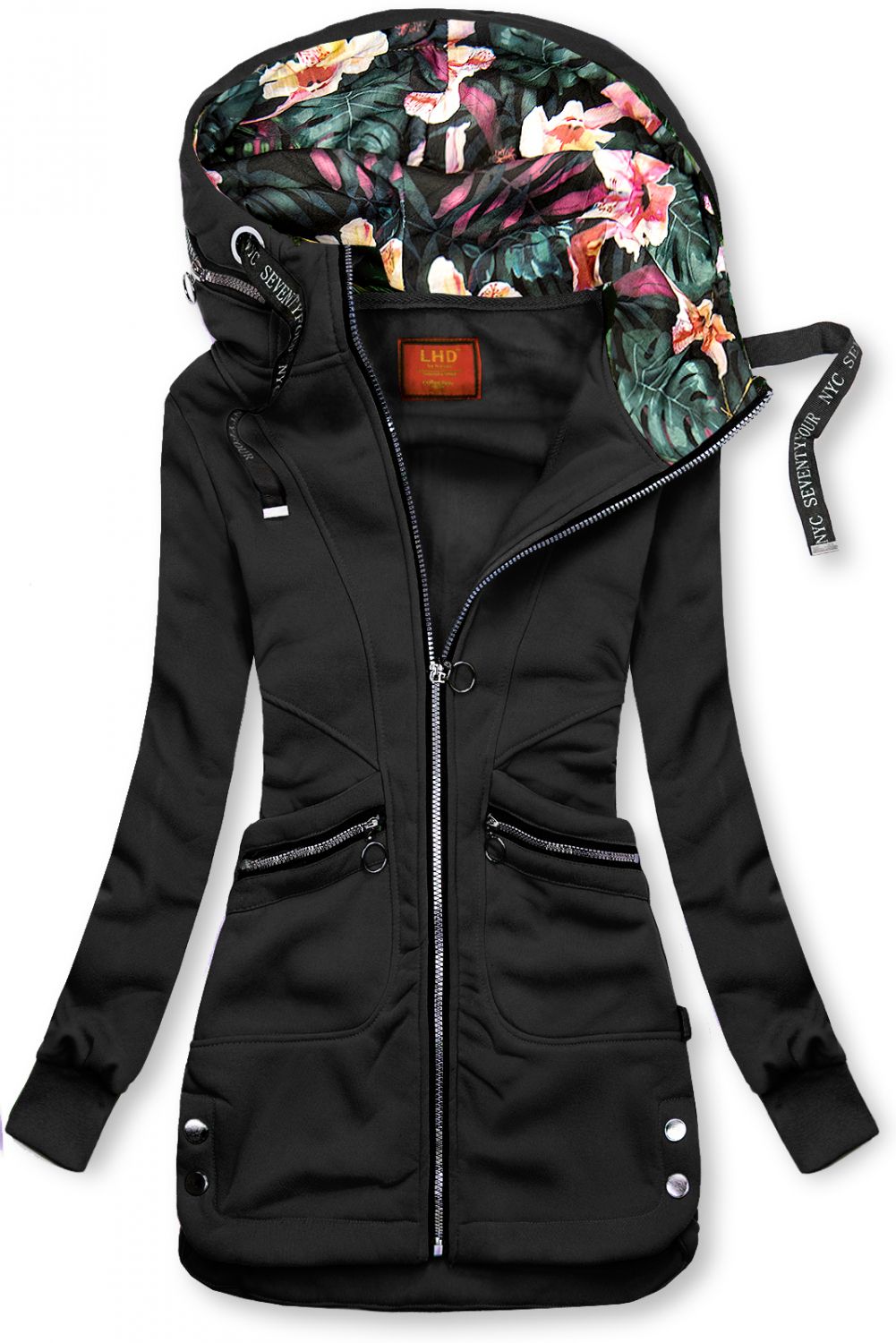 Černá prodloužená mikina s kapucí