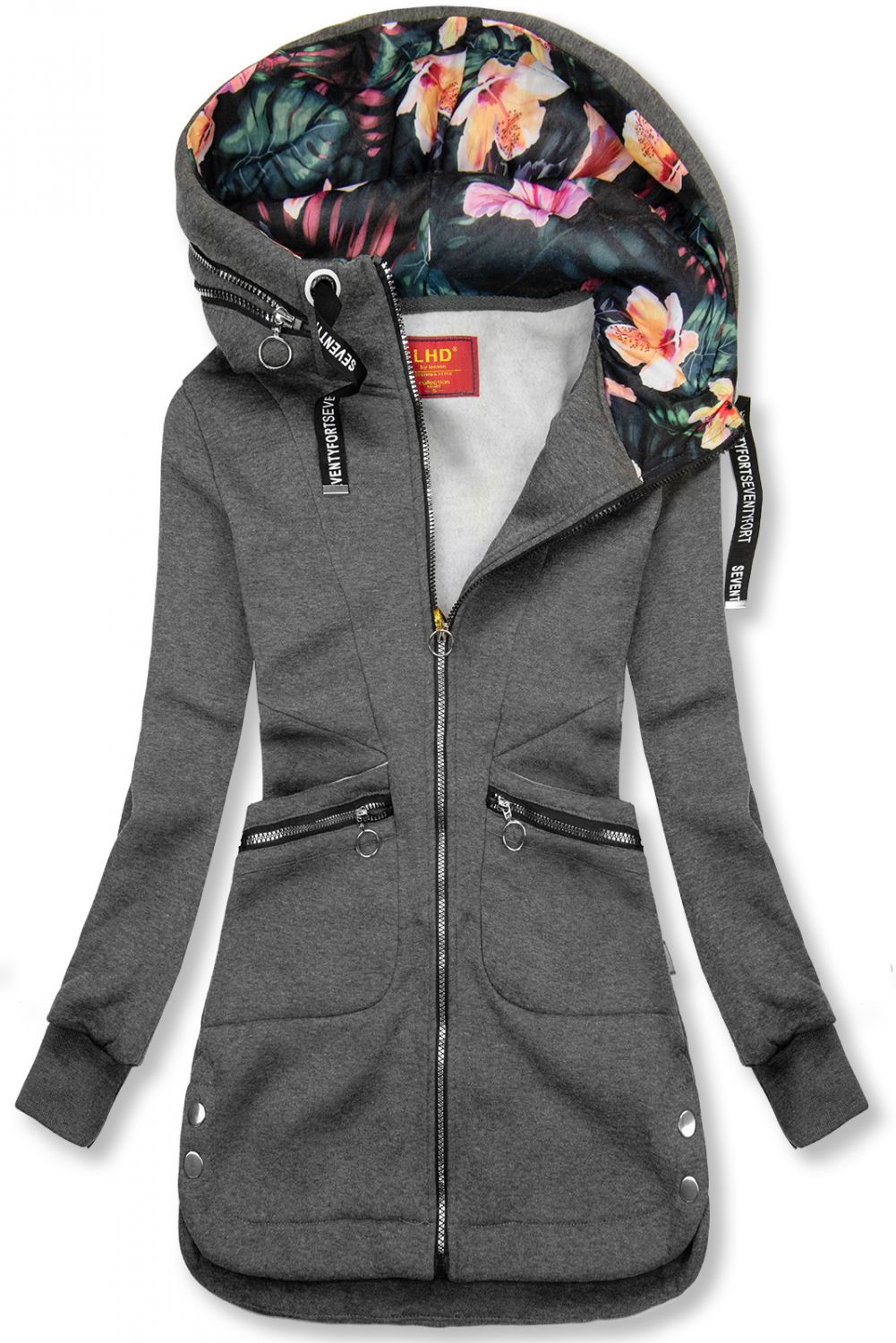 Tmavě šedá prodloužená mikina s kapucí