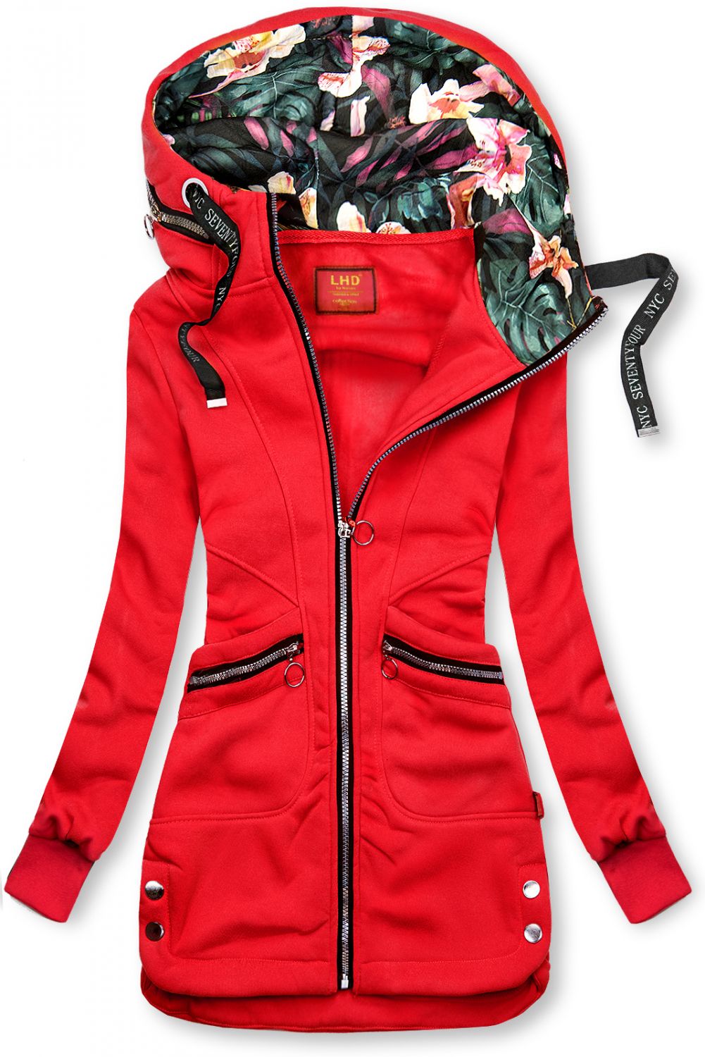 Červená prodloužená mikina s kapucí