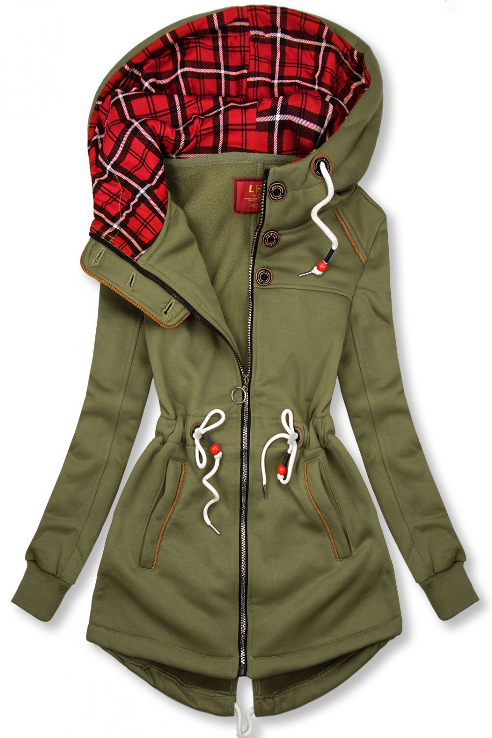 Khaki mikina se stahováním v pase