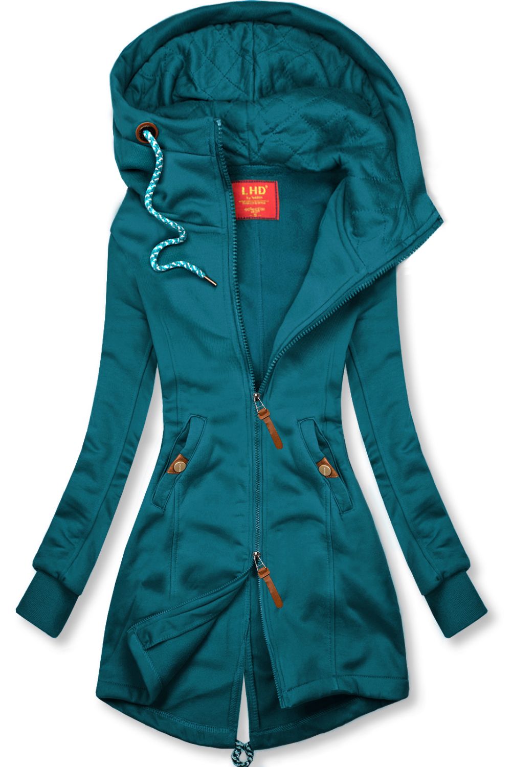 Tyrkysová mikina s prošívanou kapucí