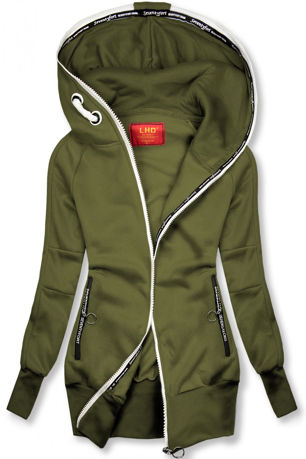 Khaki mikina ve sportovním designu