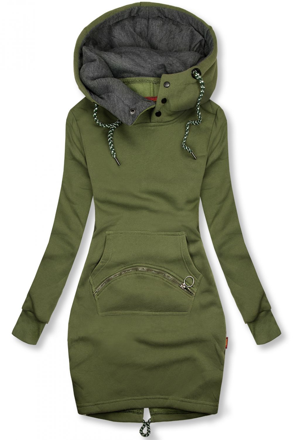 Prodloužená mikina khaki/šedá