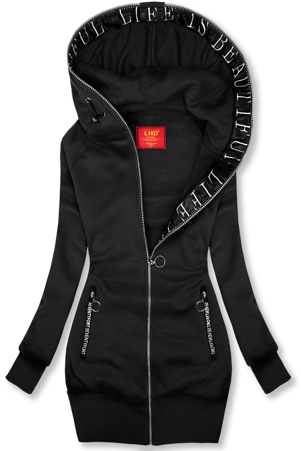 Černá mikina se saténovým lemem