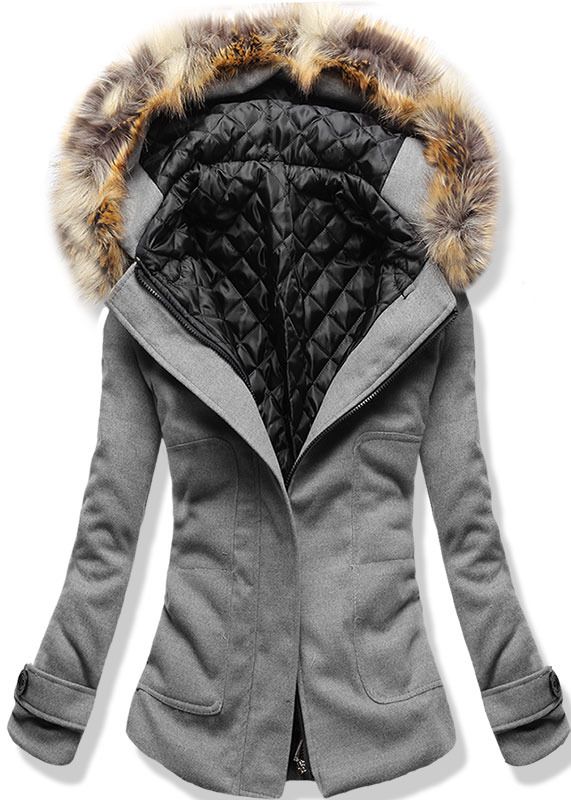 Kabát s kožešinou 6706 ŠEDÝ