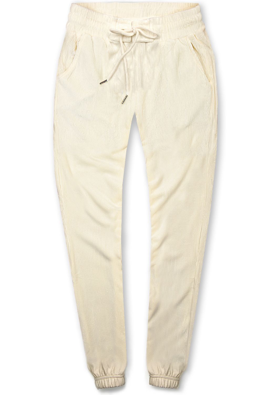 Ecru kalhoty se šněrováním v pase