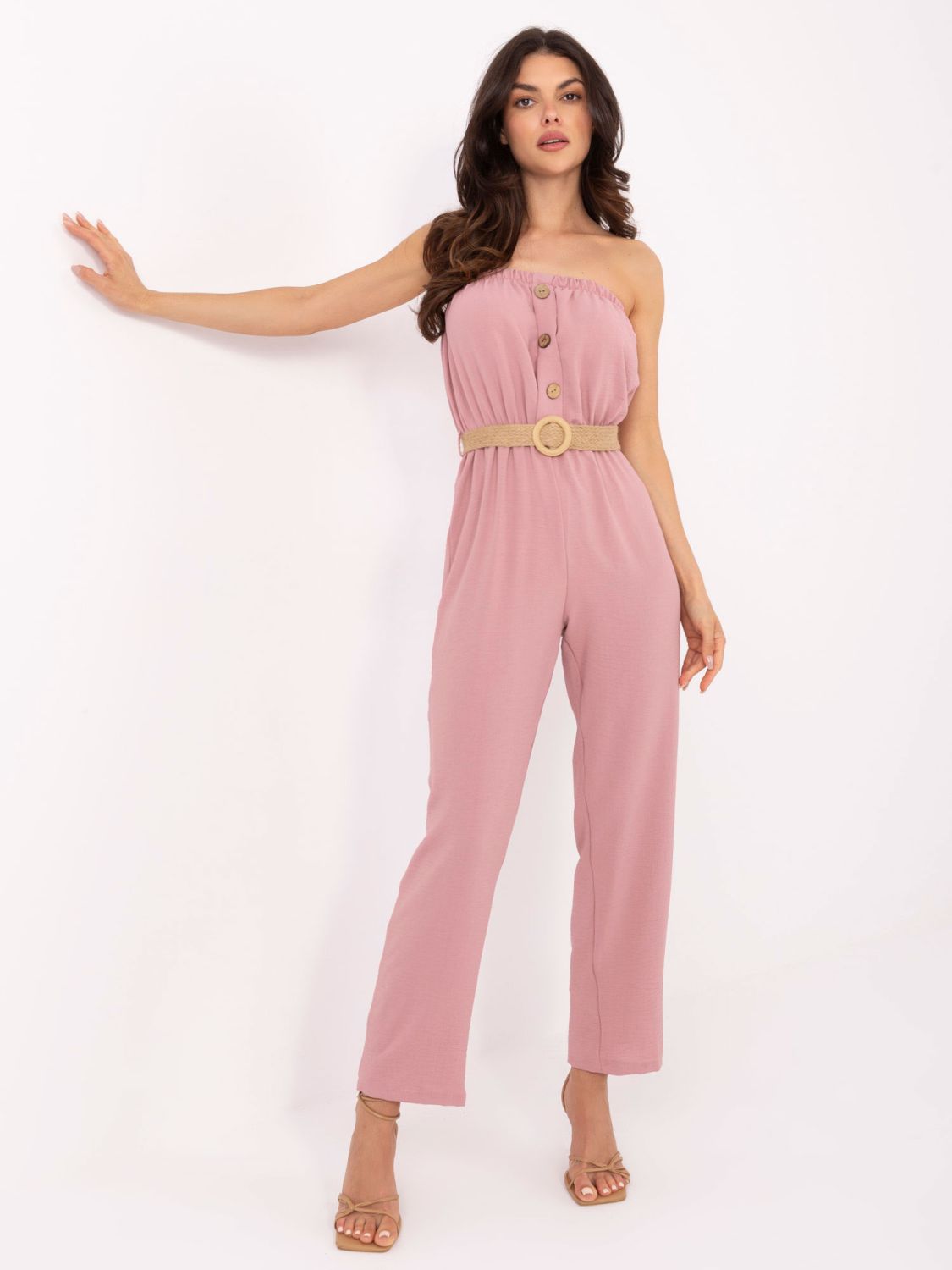Růžový overal s páskem RUE PARIS