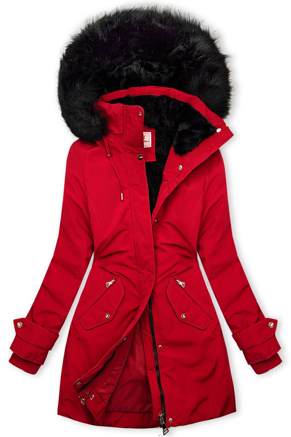 Prodloužená parka s kožešinou červená/černá