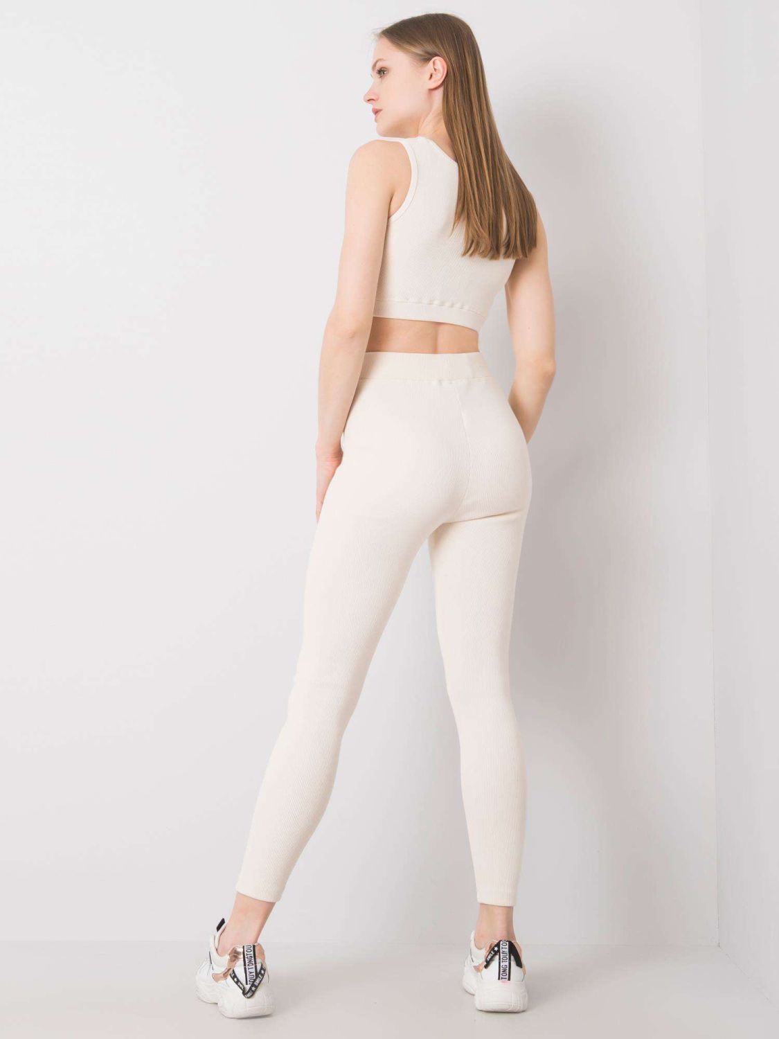 Ecru pruhovaný sportovní komplet FOR FITNESS