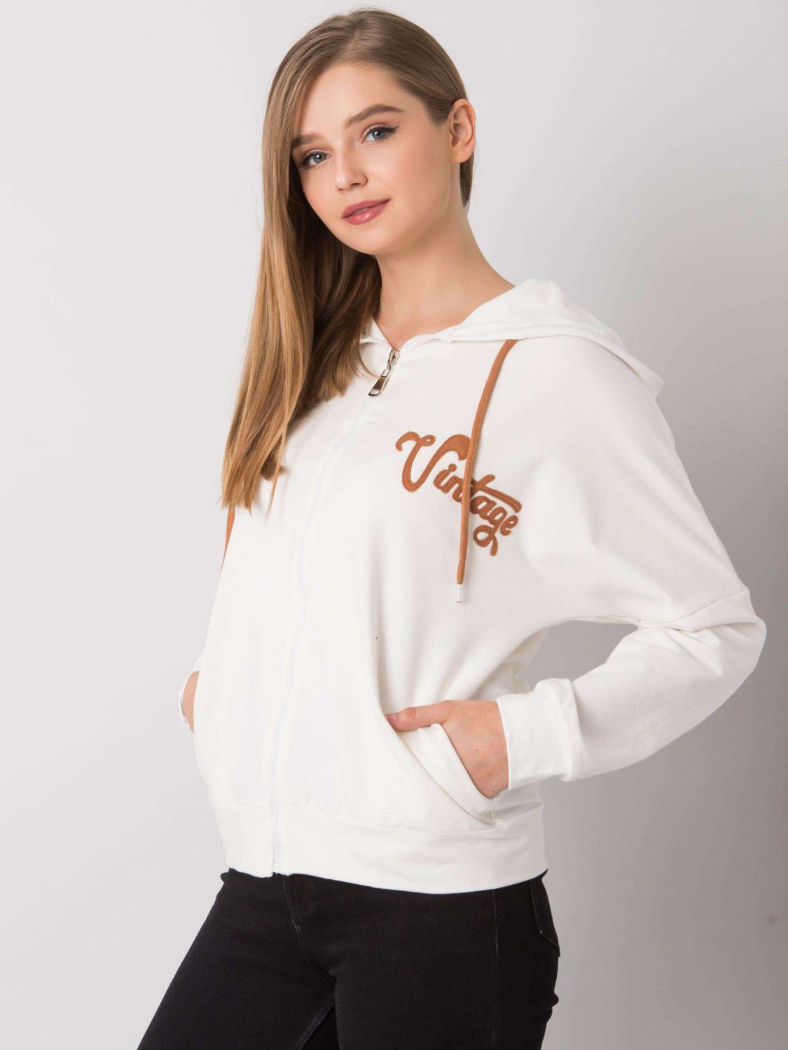 Ecru rozepínací mikina s kapucí