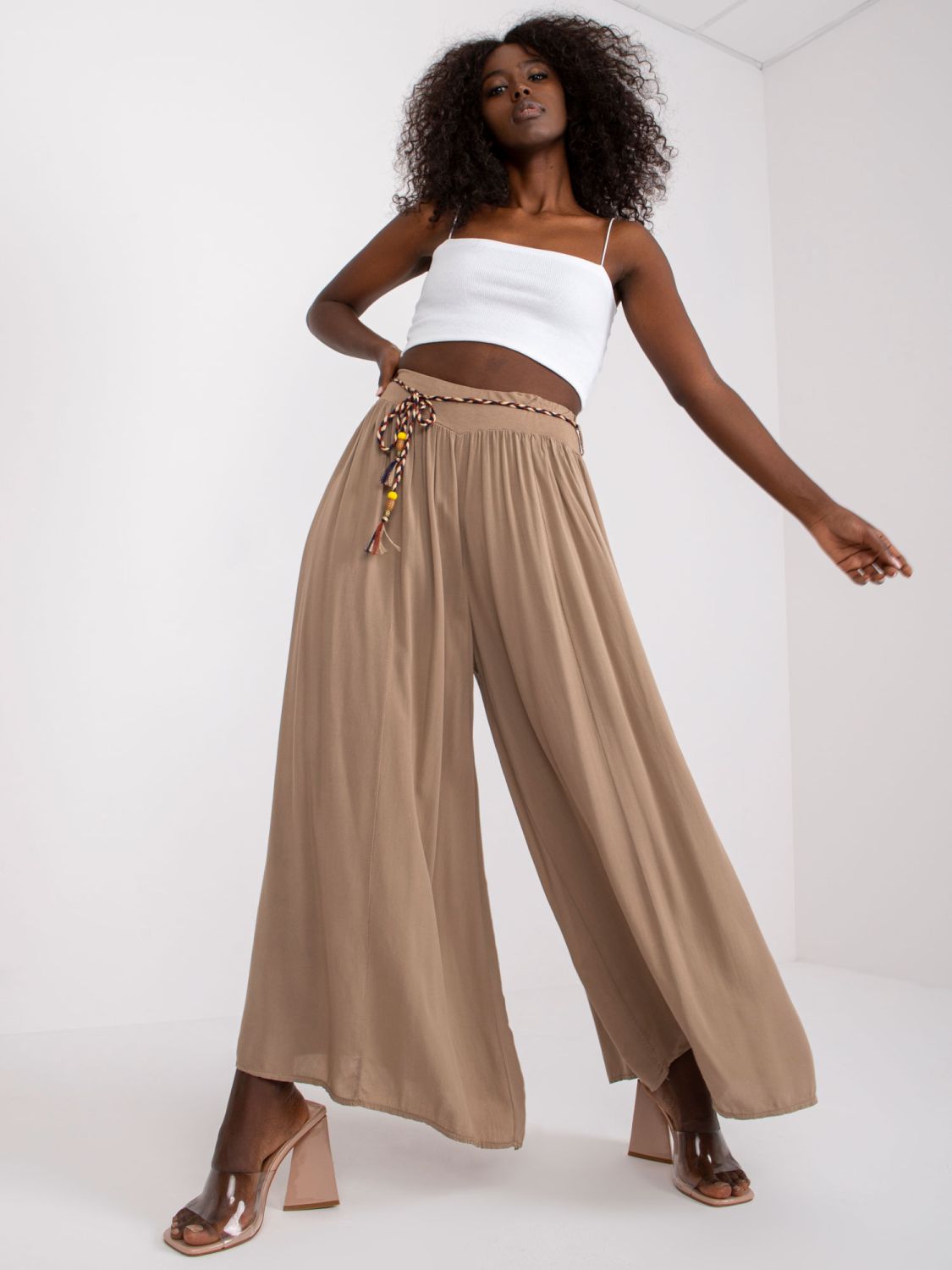 Tmavěbéžové palazzo kalhoty z viskózy