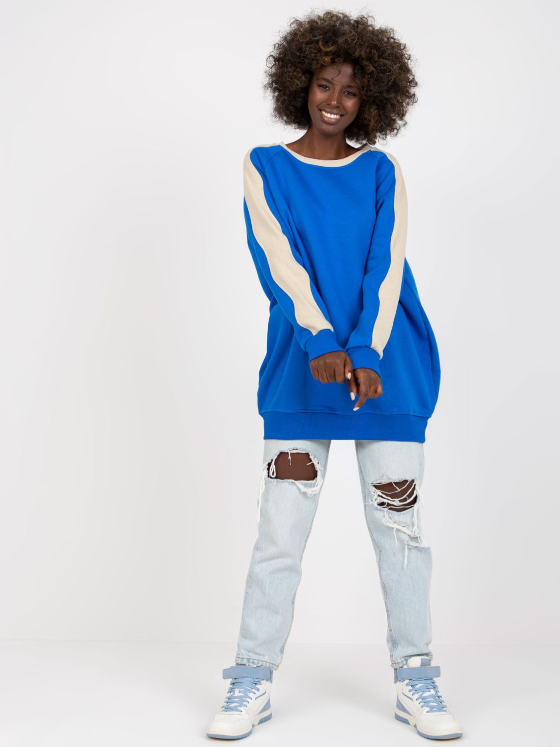 Modro-bežová basic mikina z bavlny