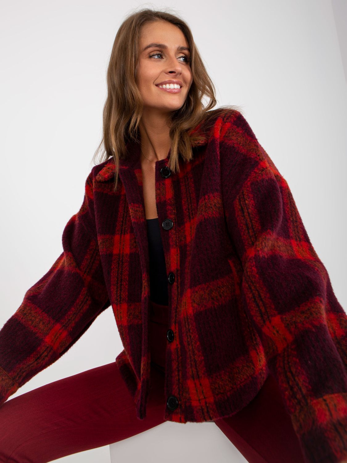 Bordó dámská košile v kostkovaném vzoru