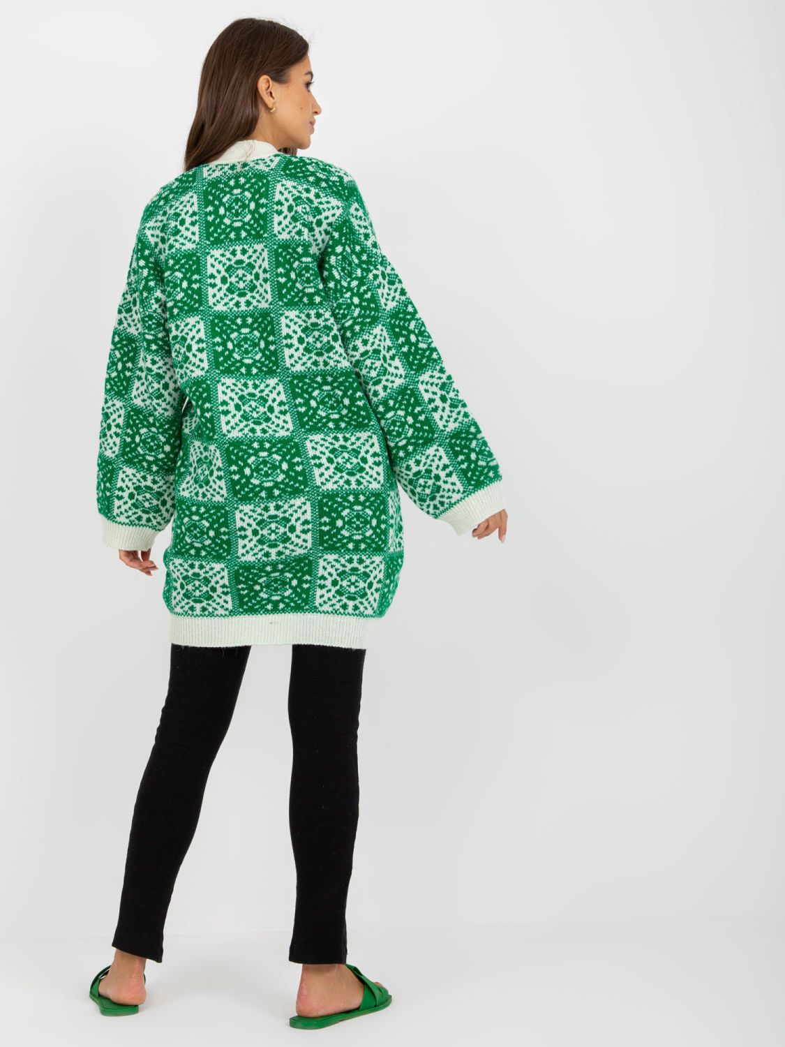 Bílo-zelený dámský kardigan