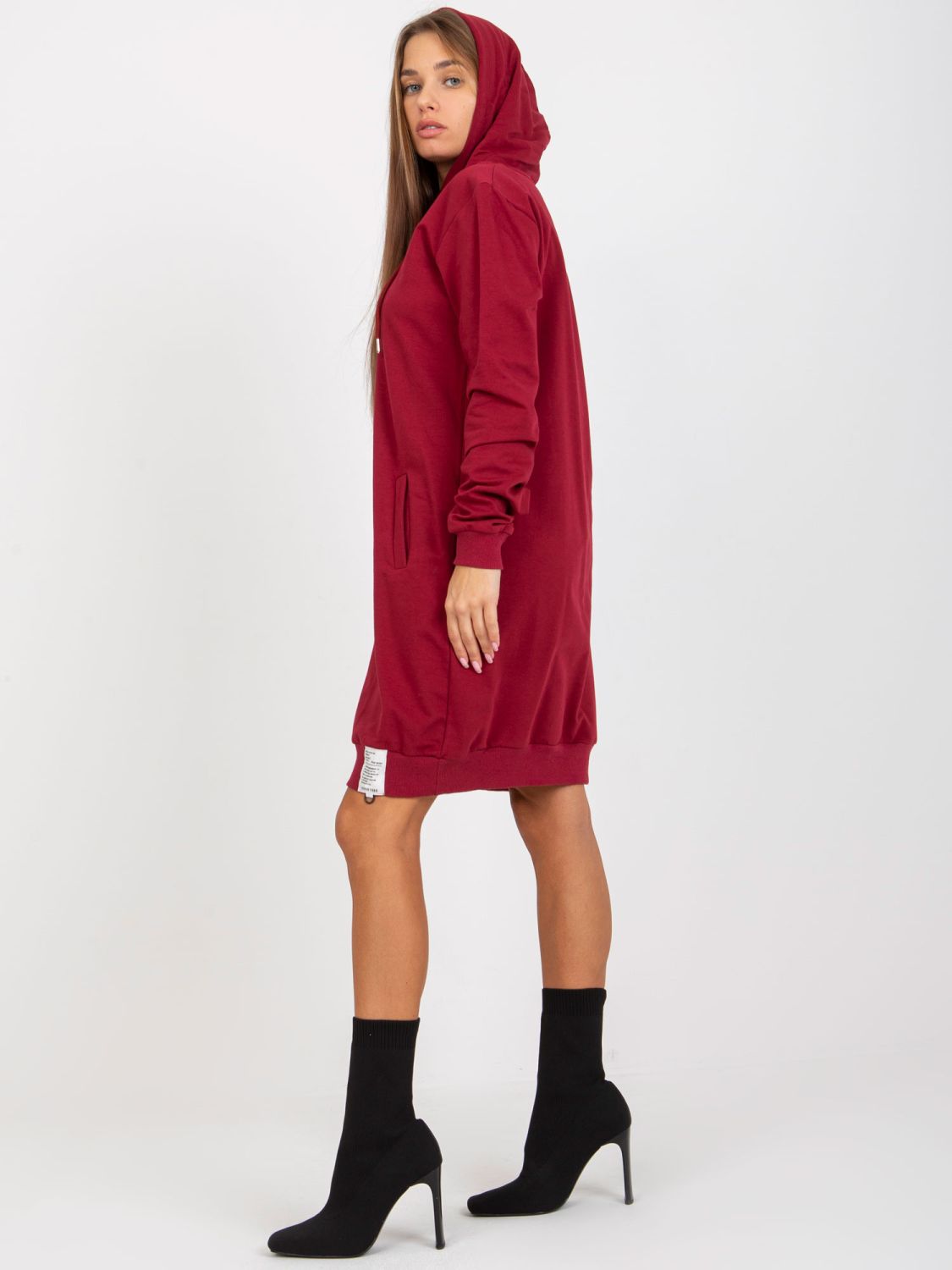 Bordó teplákové šaty s kapucí