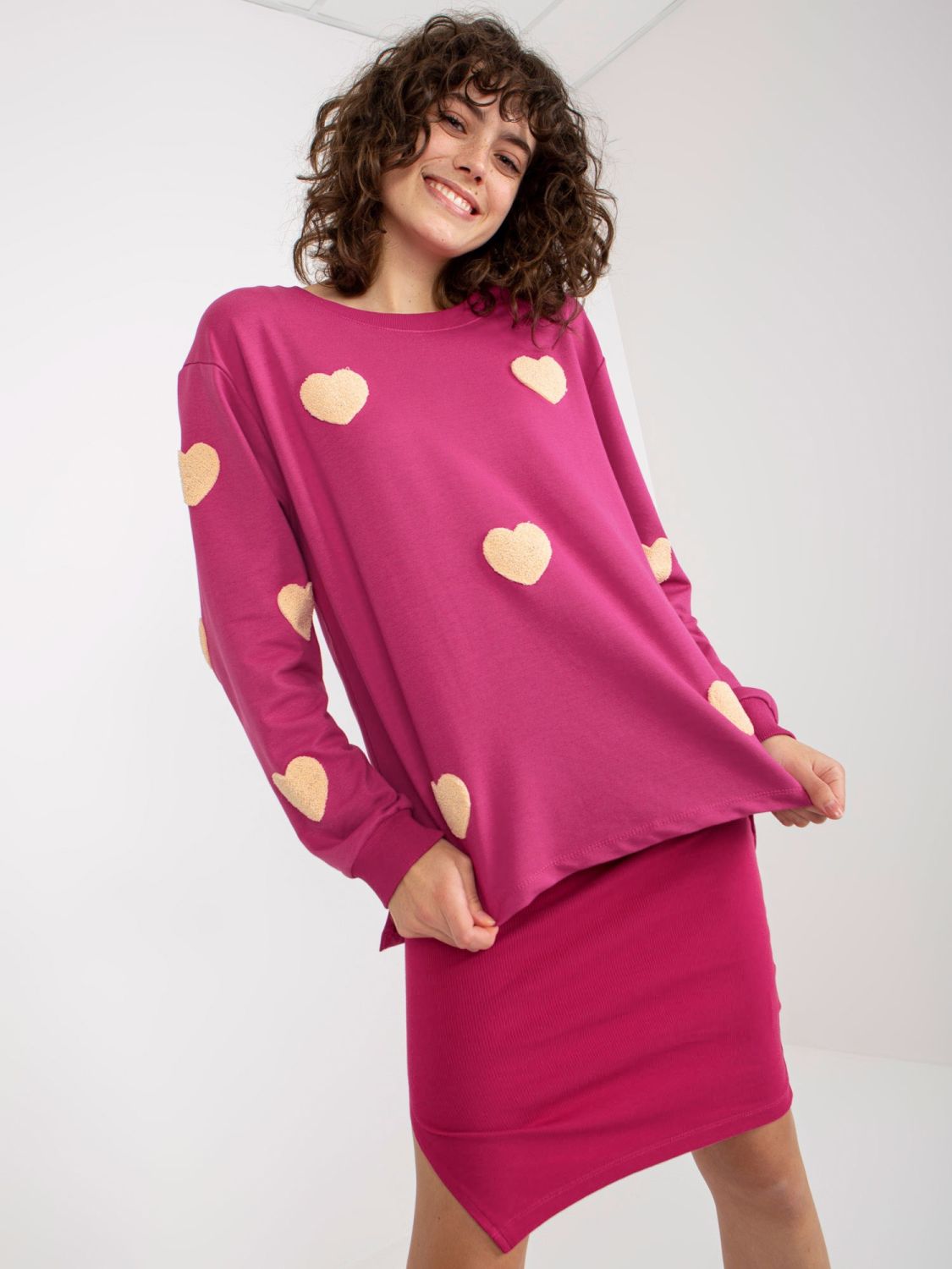 Růžový casual komplet šatů a mikiny
