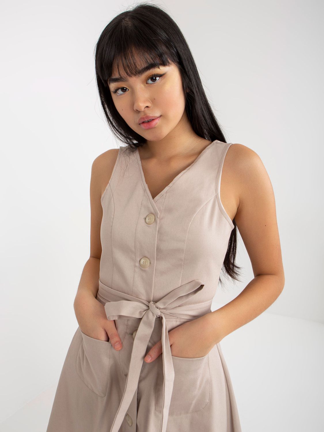 Béžové jeans šaty s knoflíky