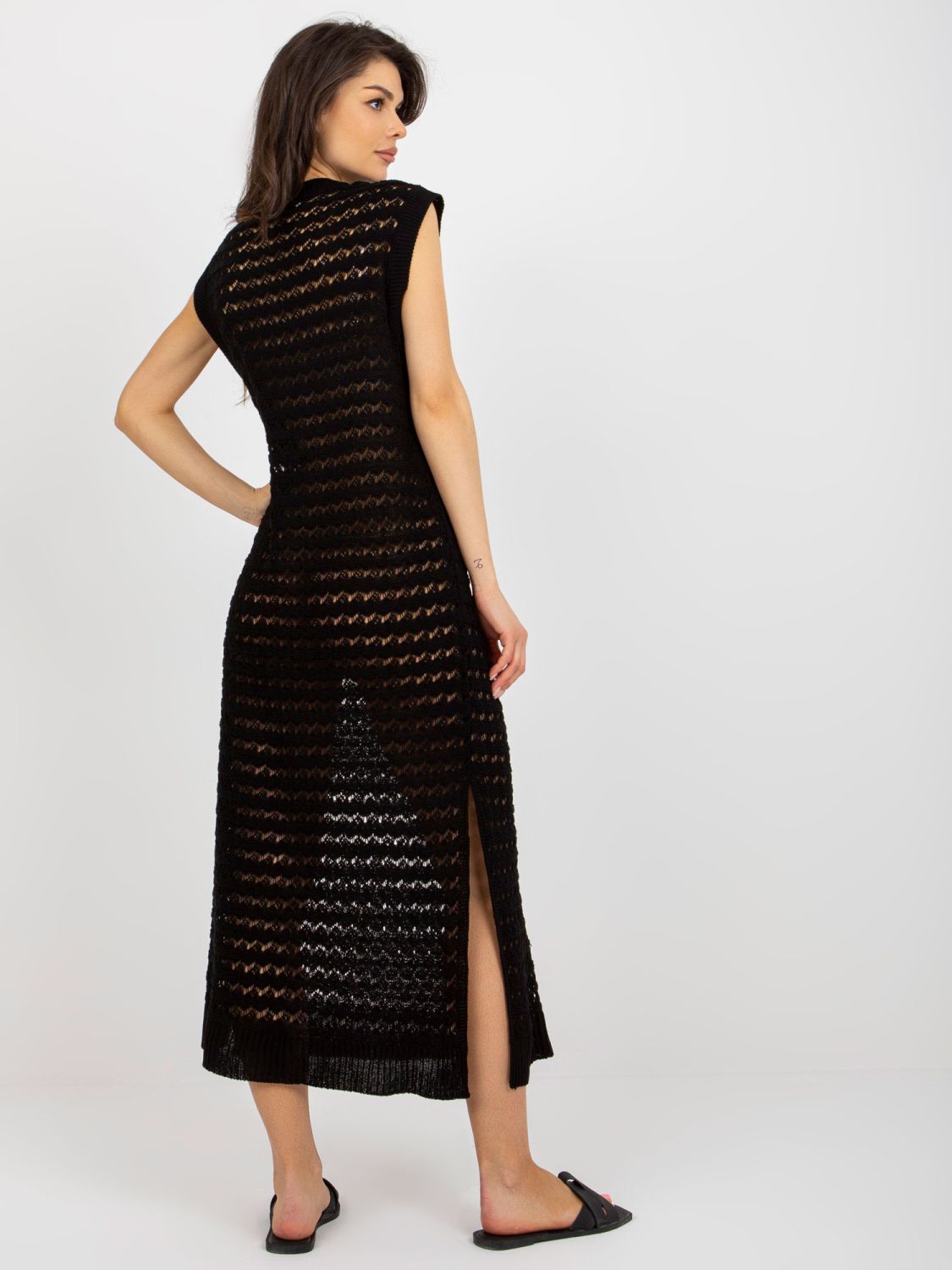 Černé ažurové maxi šaty bez rukávů