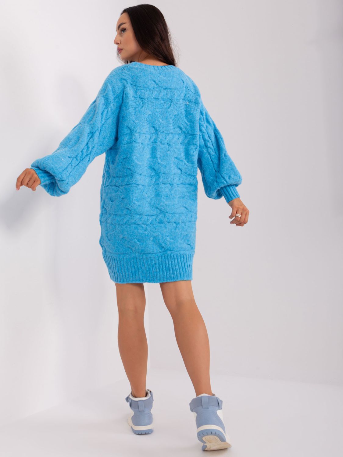 Modré oversize pletené šaty/pulovr