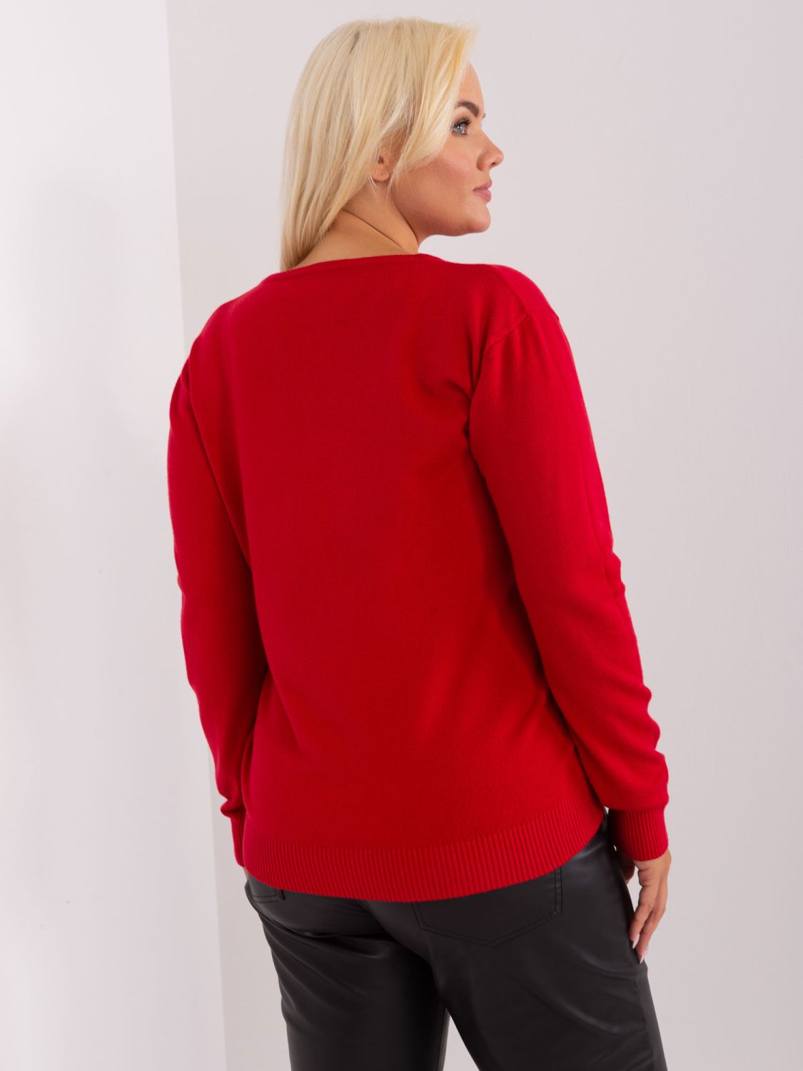 Červený dámský svetr plus size s knoflíky