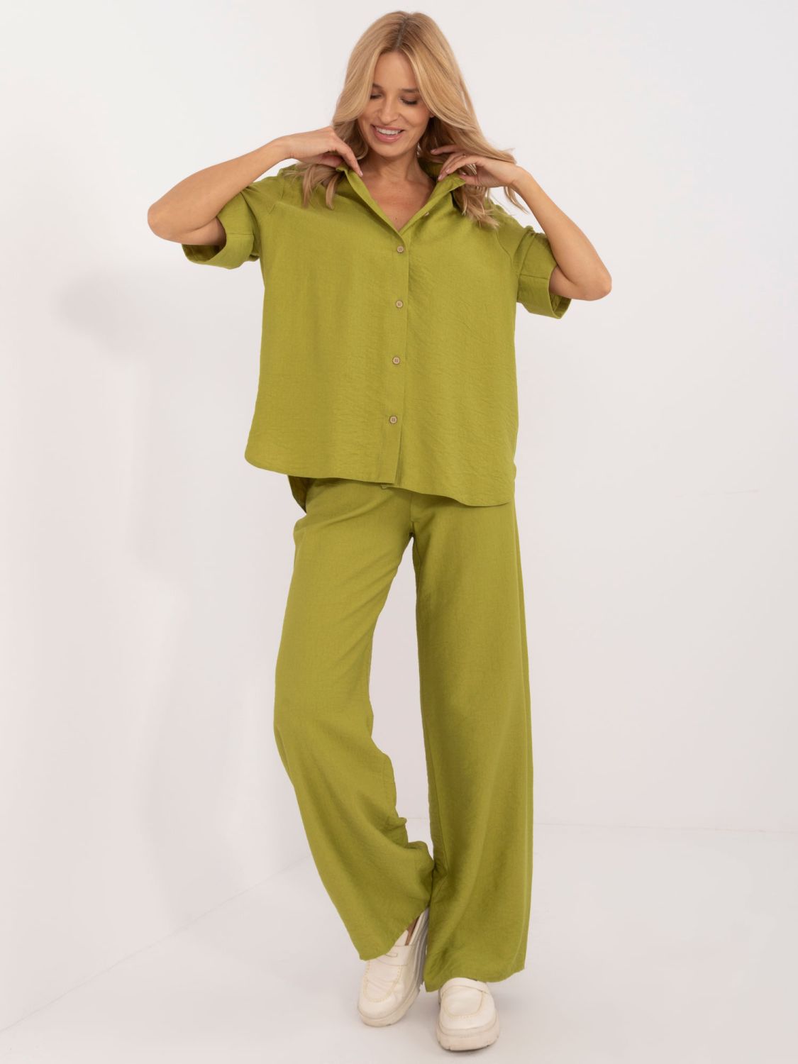 Exkluzivní lněný komplet v limetkové