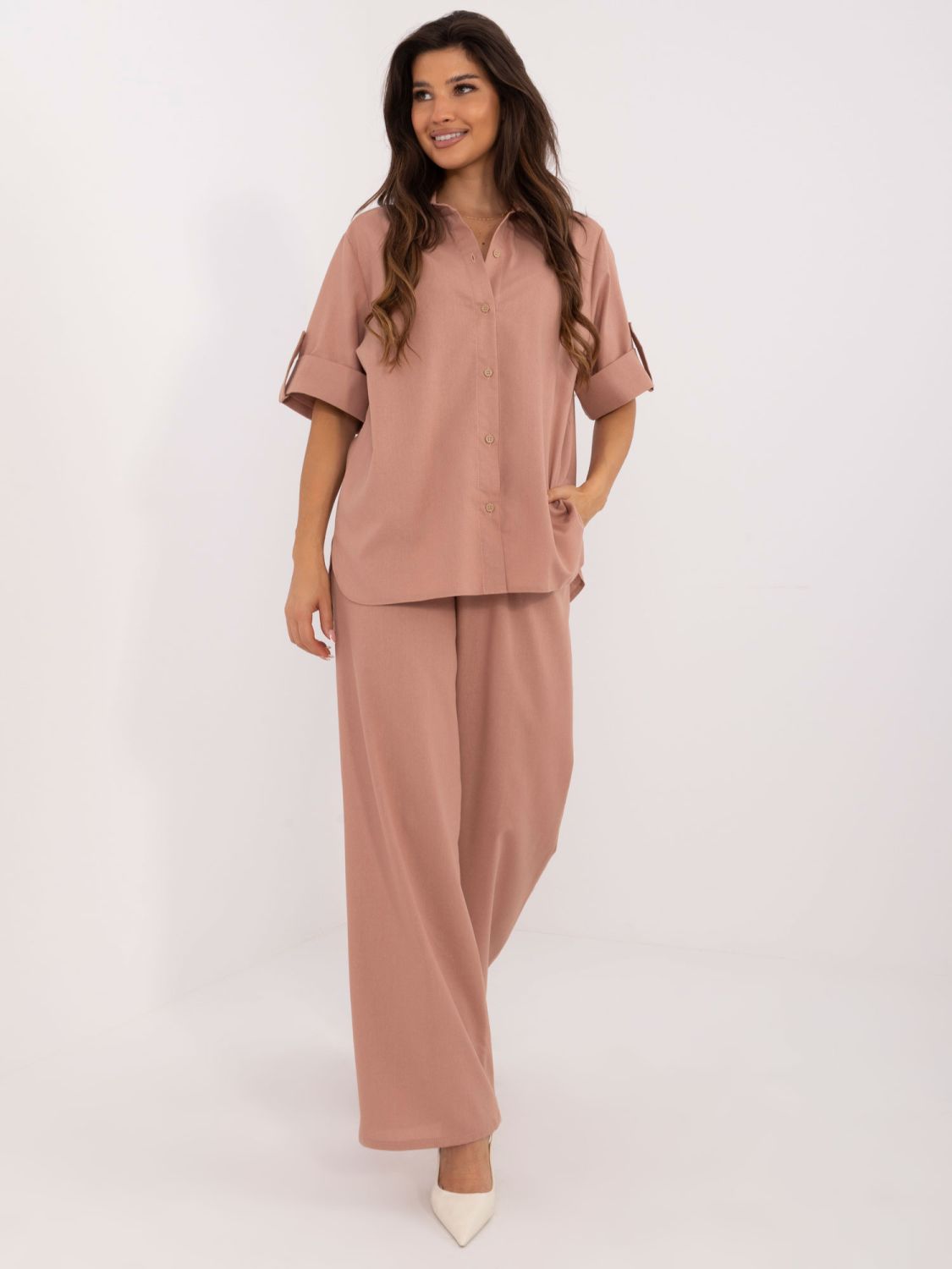 Exkluzivní lněný komplet v tmavě růžové