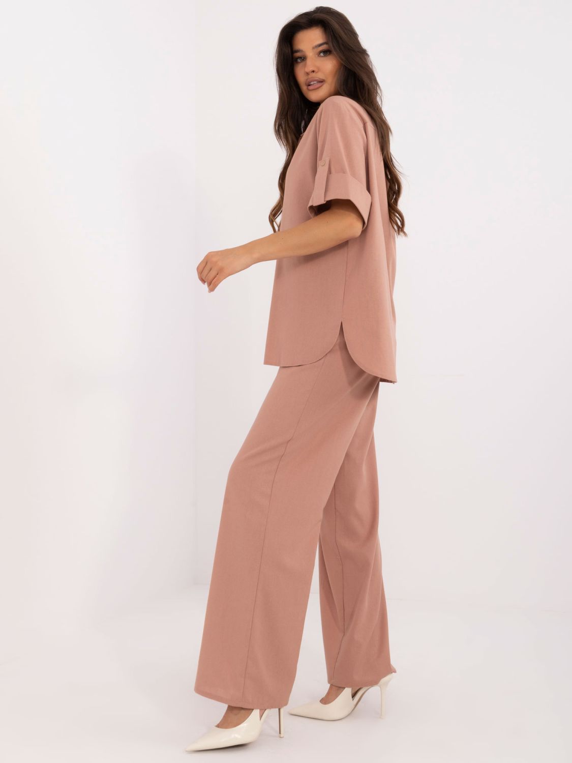 Exkluzivní lněný komplet v tmavě růžové