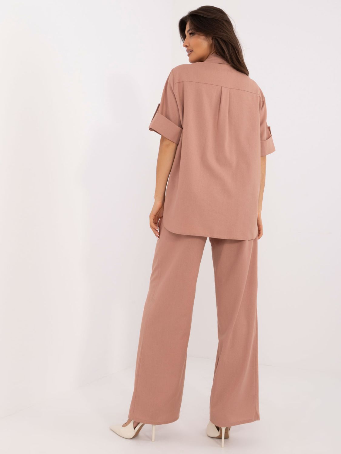 Exkluzivní lněný komplet v tmavě růžové