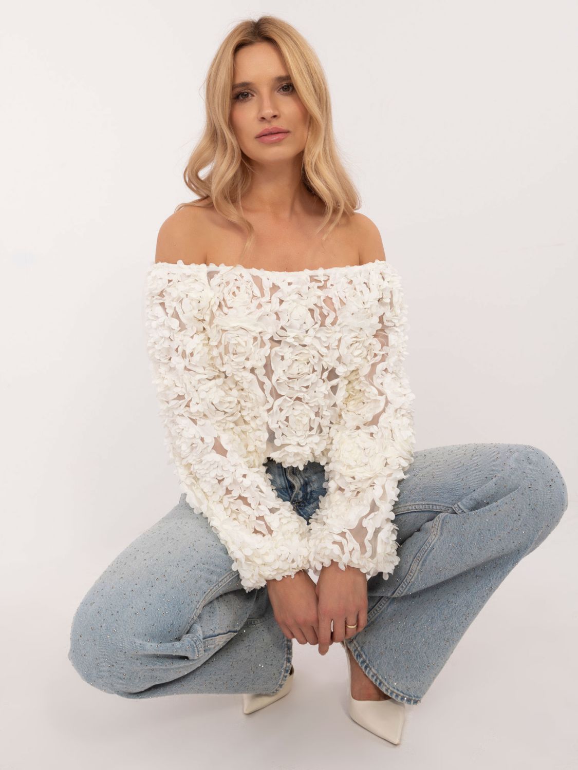 Elegantní blůza s dlouhým rukávem v ecru