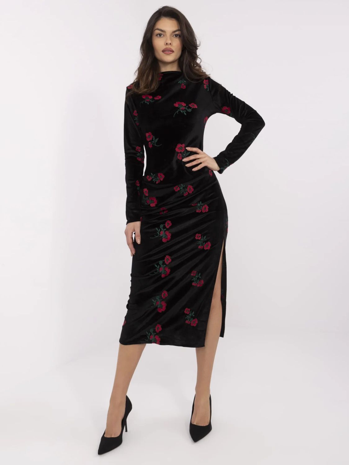 Elegantní midi šaty s dlouhým rukávem