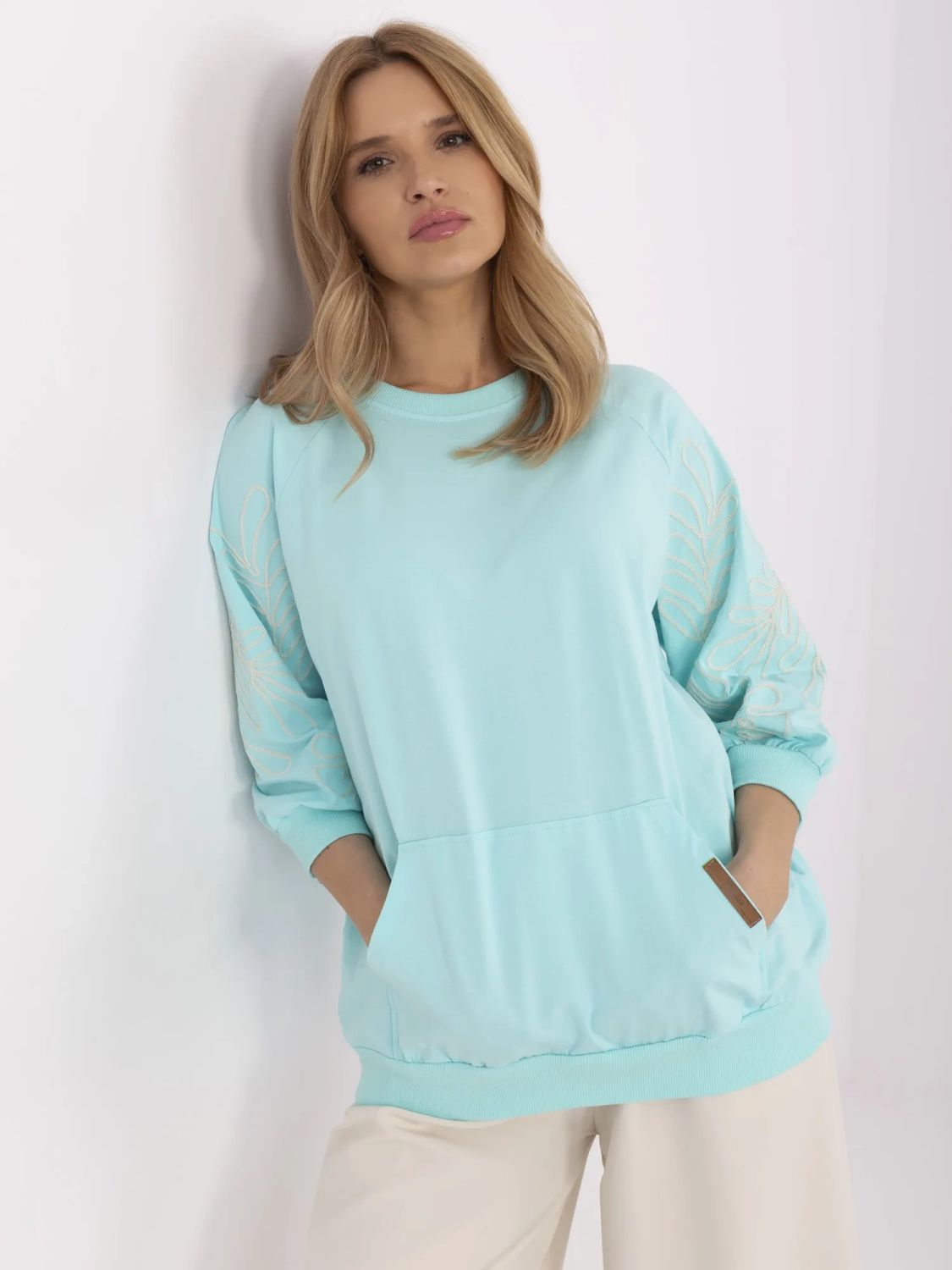 Stylová blůza s 3/4 rukávem v mátové barvě