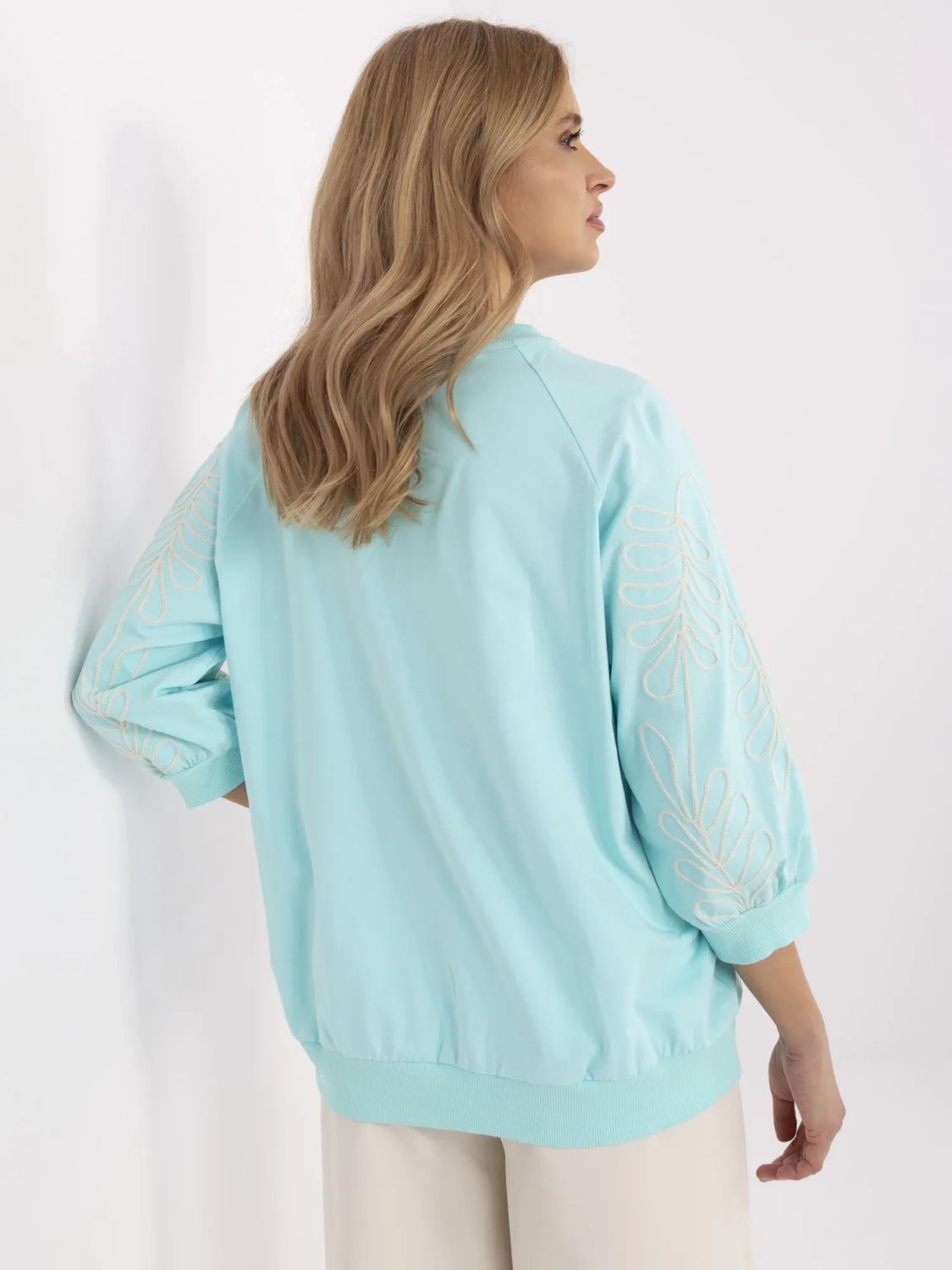 Stylová blůza s 3/4 rukávem v mátové barvě