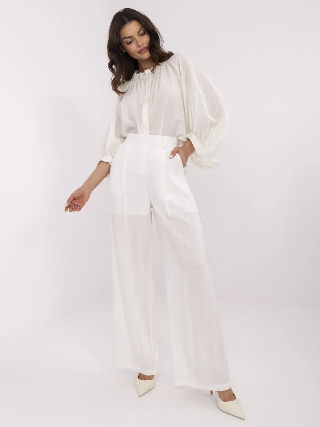 Elegantní palazzo kalhoty v ecru