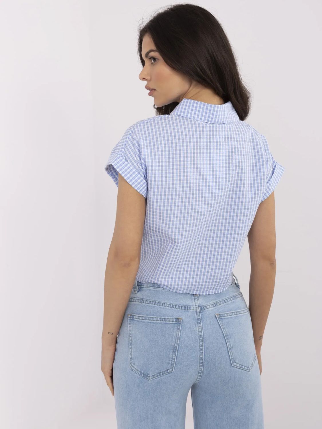 Modrá kostkovaná košile s krátkým rukávem