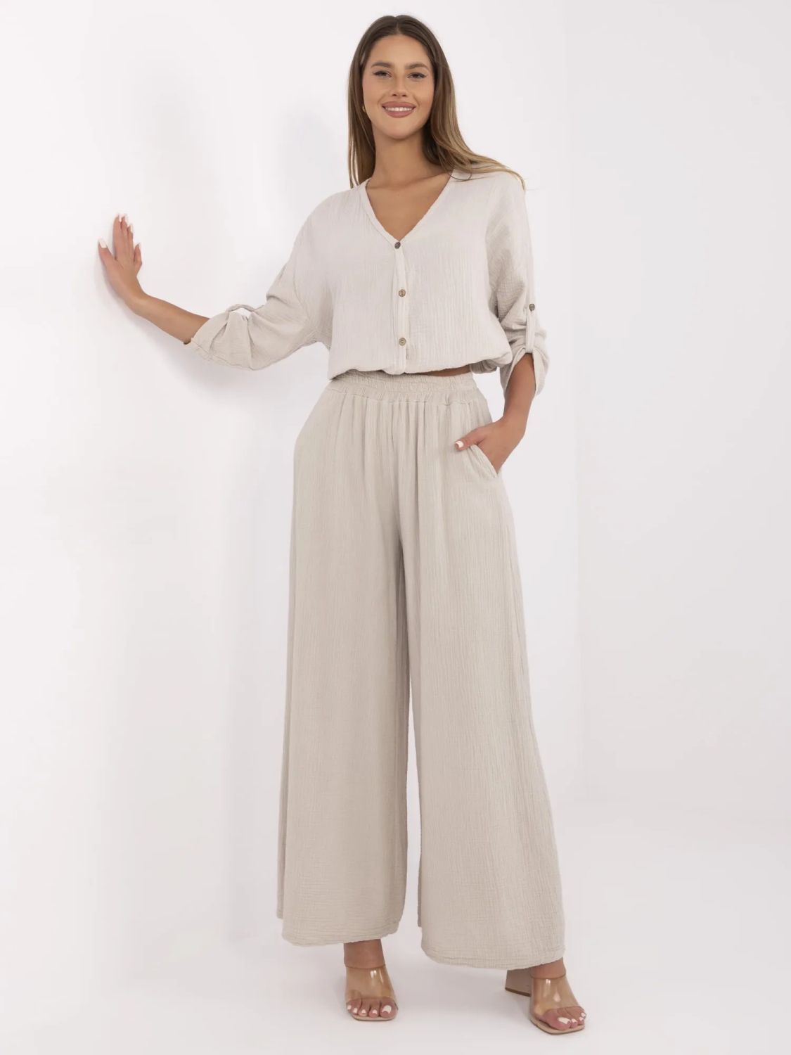 Béžové palazzo kalhoty