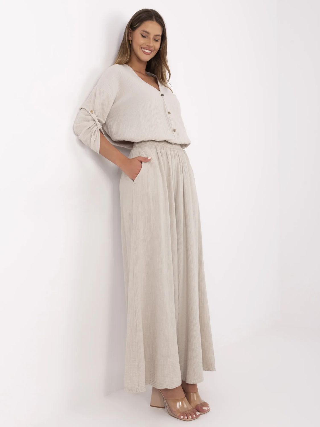 Béžové palazzo kalhoty