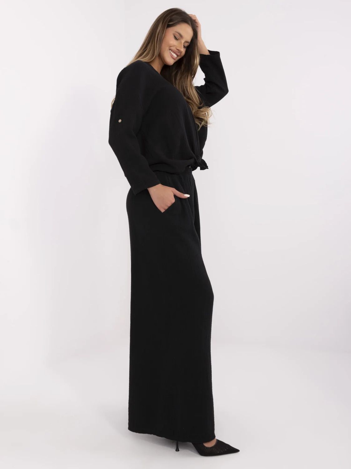 Stylové černé palazzo kalhoty