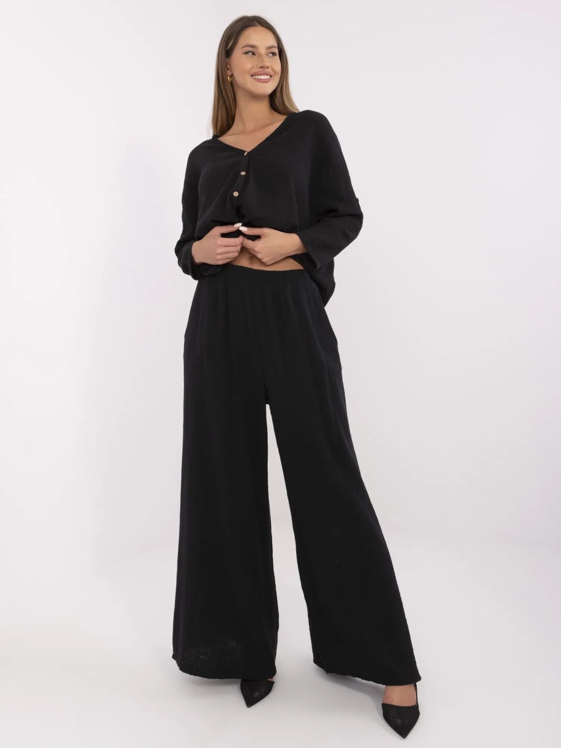 Stylové černé palazzo kalhoty